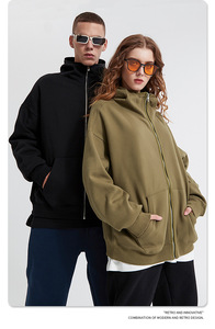 Nueva Sudadera con Capucha y Cremallera para Hombre, 100% Algodón, Gruesa (500g), Diseño Digital Sólido, Estilo Urbano Informal - Product Image 3