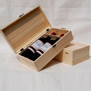 Boîte à vin en bois moderne, porte-bouteille réutilisable, impression de logo personnalisée, fermeture magnétique, couvercle étanche, emballage de luxe pour la vente au détail - Product Image 1