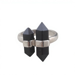Natural Black Onyx Crystal Point Statement <b>Ring</b> Double Point Gemstone Sterling Silver <b>Ring</b> Dainty <b>Stacking</b> Women Jewelry - Product Image 1