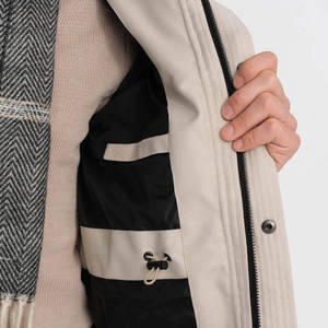 Global Industry <b>Men's</b> Beige Hooded Puffer Jacket Windproof Plus Size Long Casual <b>Winter</b> <b>Coat</b> Polyester Lining Zipper Closure OEM - Product Image 5
