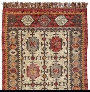 Tapis kilim oriental tufté à la main, motif floral, mélange laine acrylique, rectangulaire, poils moyens, support en jute, lavable - Product Image 4