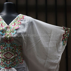 White <b>Kaftan</b> With Beautiful Embroidery and Loose Sleeve Style High Selling in Middle East - Product Image 1