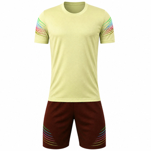 Conjunto de Camiseta de Fútbol para Hombre de Run Apparel, Cuello Redondo, Color Beige, con Franjas Coloridas, Manga Corta, Uniforme de Fútbol que Absorbe la Humedad - Product Image 5