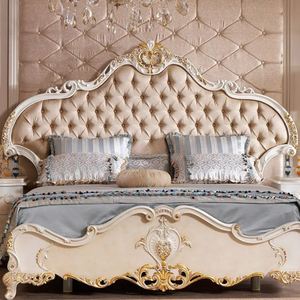Ensemble de chambre à coucher de luxe en bois d'acajou rose clair, style européen antique, taille King, rembourré et capitonné, livraison gratuite - Product Image 3