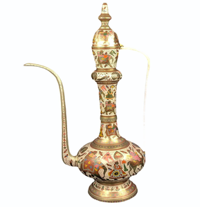 Metcraft Royal Plus Hand-Painted Brass Surahi Traditional Royal Procession Scenes <b>Elephants</b> Figure Mirror Polish Model MBA20 - Product Image 1