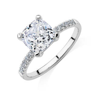 1.79 CT <b>Cushion</b> Cut Lab Grown Diamond Engagement Wedding Ring <b>Round</b> Side Stones 14K White Gold Solitaire Pave Band Bridal Ring - Product Image 4