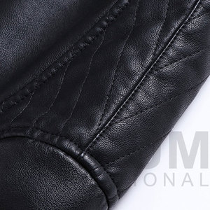 Cowhide <b>Leather</b> Motorcycle <b>Jacket</b> Slim Fit Turn-down Collar Zipper Closure Regular Sleeve Solid Color Autumn Wear - Product Image 5