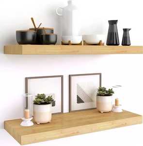 Modern Wood Floating Wall <b>Shelf</b> Interlocking Wooden Frame <b>Adjustable</b> Non-Folding Flower Pot Holder Living Room Storage Rack - Product Image 6
