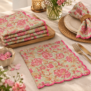 RIDHI Beautiful Indian Floral Embroidered Scalloped Square Handmade High Quality Customized Modern Cotton Napkins Soft Sage - Product Image 3