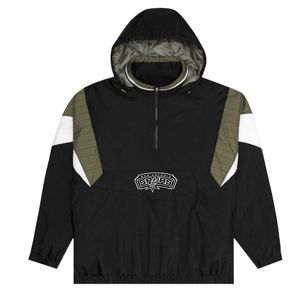 Blouson universitaire en nylon pour homme, style rétro années 80-90, avec broderie patchwork personnalisée, manches classiques, capuche en tissu peigné et fermeture frontale. - Product Image 1