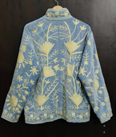 Veste bohème vintage brodée de fleurs bleues, en velours fait main, matelassée, écologique