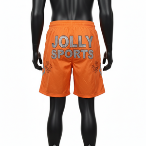 Shorts de Mujer de Alta Calidad, 210 GSM, Mezcla de Nailon, Paneles con Rayas en Tono Naranja, Transpirables, Logotipo Personalizado con Transferencia Térmica - Product Image 2