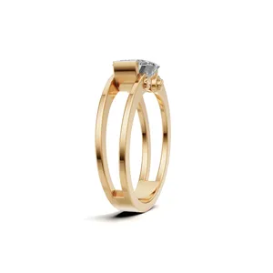 Axelar East West Open Double Band <b>Ring</b> in Emerald Cut <b>Diamond</b> <b>Ring</b> Yellow Gold <b>Ring</b> with 1 Pieces of <b>Diamond</b> Stone - Product Image 2