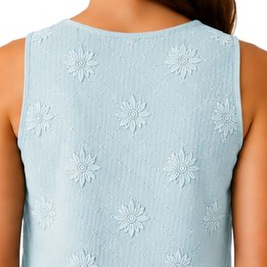 Top Corto Azul Claro con Bordado Floral para Mujer, Chaleco de Verano sin Mangas de Algodón, Logotipo Personalizado, Moda Casual Urbana - Product Image 5
