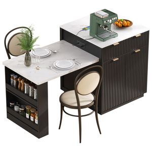 Isola da Cucina Scanalata K K da 209,8 cm con Tavolo da Pranzo Estensibile per 4-6 Persone, Presa di Corrente Inclusa - Carrelli e Accessori da Cucina - Product Image 2