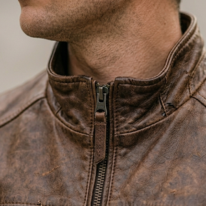 Blouson en cuir classique de luxe pour homme, nouvelle collection hiver, fermeture éclair horizontale, style motard, grande taille, mode masculine transfrontalière - Product Image 4