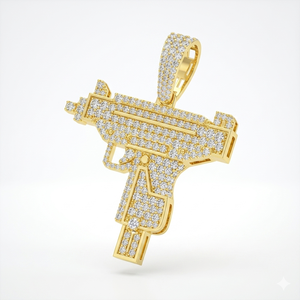 Bijoux de mode élégants de qualité supérieure, pendentifs en or massif 10K en forme de pistolet UZI avec diamants de laboratoire, prix de gros en provenance d'Inde - Product Image 1