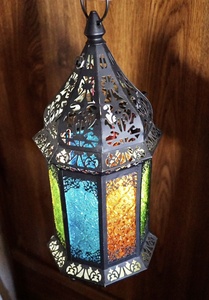 2026 Hanging and Tabletop Decorations <b>Black</b> Metal Moroccan Candle <b>Lanterns</b> with Colorful Glass - Product Image 6
