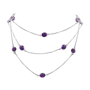 Collar de Plata de Ley 925 con Amatista Ovalada Natural, Engastada en Bisel, de Varias Capas, Joyería Fina, Memoria Jewels - Product Image 2