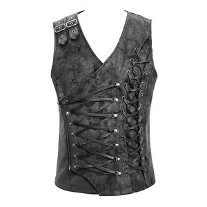 Fashion Men's Outfit <b>Punk</b> Sleeveless Waistcoat Gothic Lace-Up Detailing Rock Motorcycle Vest Coat 2026 - Product Image 1