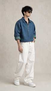Chemise décontractée à manches longues en jean bleu pour homme, col zippé, pour usage scolaire adulte avec détection par détecteur de métaux - Product Image 2