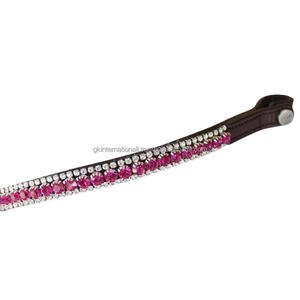 Banda Frontal para Caballo de Cuero Italiano Curtido Vegetal de Primera Calidad, Personalizada con Tres Hileras de Cristales Rosados y Transparentes - Product Image 5