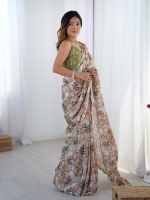 Sari traditionnel en rayonne avec imprimé floral et travail de miroir pour femme, style décontracté Inde Pakistan, longueur au sol, coupe classique