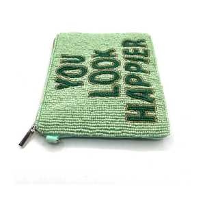Porte-monnaie perlé style preppy avec porte-clés, pochette zippée perlée, tu as l'air plus heureux - Product Image 1