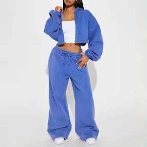 Ensemble de survêtement d'hiver en velours pour femme avec logo personnalisé, design réversible, 100% coton, vêtements de jogging décontractés - Product Image 4