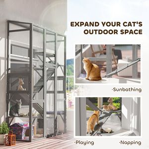 Grande Recinto per Gatti da Esterno per Patio, Casetta in Legno per Gatti con 6 Piattaforme per Saltare, Tiragraffi, 2 Rampe, Spazio per 2-3 Gattini - Product Image 4