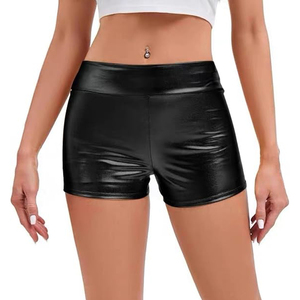 Black Faux Leather Booty Shorts Women Wide Flat Waistband Tight Fit Glossy PU Shiny Sexy Rave <b>Dance</b> - Product Image 1