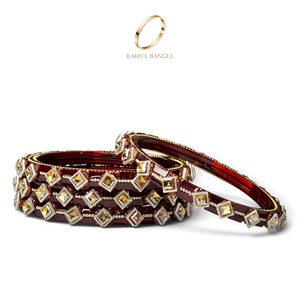 Bracelets en verre kashmiri de haute qualité, couleur rouge bordeaux, motif géométrique en pierre, pour bijoux de mariage indiens, vente en gros - Product Image 2