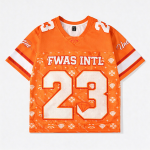 Maillot de football américain ODM Streetwear rétro en polyester, design orange scintillant personnalisé, maillot en mesh, vêtements de sport - Product Image 2
