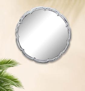 Round Shabby Chic Wooden Wall <b>Mirror</b> with Scalloped Edge Decorative Frame 4.0 mm Thickness - Product Image 3