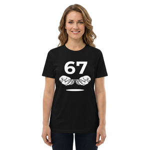 Camiseta negra de manga corta para hombre con estampado del número 67 y bigote, cuello redondo, corte regular, de algodón jersey. - Product Image 2