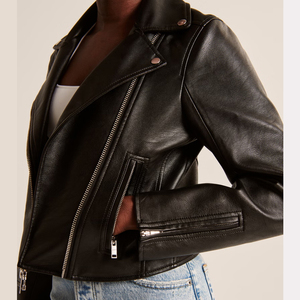 Vestes en cuir courtes à coupe ample, finition premium, fabrication sur mesure, impression de logos, veste en cuir d'agneau pour femmes - Product Image 6