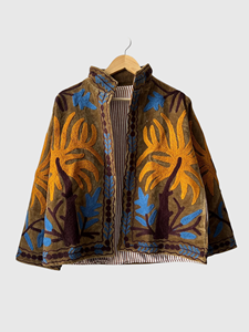 Veste en coton brodée de fleurs, col mandarin, manches longues, grande taille, vêtements d'automne pour femmes - Product Image 1