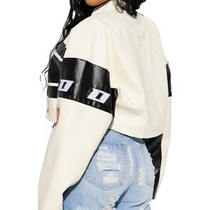 Chaqueta de Motocicleta Personalizada de Cuero Genuino Tejido, Estilo Urbano con Parches Bordados, Corta, para Mujer, Impermeable y Resistente al Viento - Product Image 2