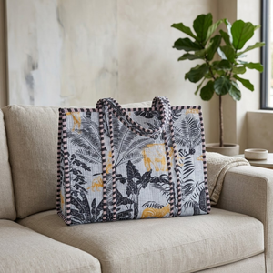 Sac fourre-tout matelassé à imprimé animalier jungle personnalisé, sac à main en fibre de coton naturel avec passepoil contrastant, sac de plage écologique - Product Image 3