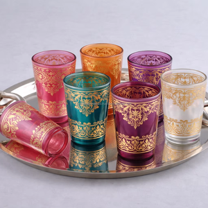 JM INTERNATIONAL Juego de 6 Vasos de Té Marroquíes de Vidrio con Diseño Floral Árabe, Estilo Mediterráneo - Product Image 1