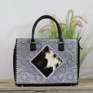 Bohemian Dressy Genuine Leather Handbag for Women Handcrafted Floral Design <b>ZIP</b> Closure Portable Cowhide Floral Pattern <b>Wallet</b> - Product Image 4