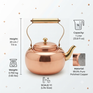 Bouilloire à thé en cuivre pur poli miroir de qualité supérieure avec poignée en laiton massif, vente en gros, chauffe-eau pour cuisinière pour restaurant - Product Image 5