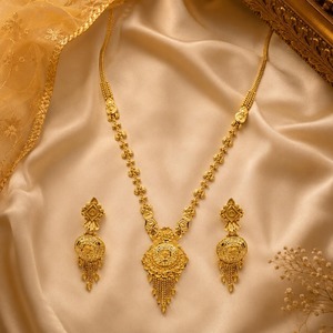 Wholesale 14K 18K 24K Micron Gold Plated Fashion Necklaces, Traditional Design Bridal Jewelry Set, Brass Micron Gold Jewelry Set - Product Image 1