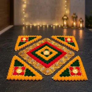 Decoración Geométrica de Fieltro No Tejido para el Suelo de Diwali con Velas, Decoración Tradicional Hecha a Mano para la Entrada del Hogar, Uso en Interiores - Product Image 3
