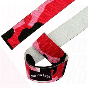 Sangles de levage personnalisées avec logo, rouge rose camouflage, fermeture Velcro, réglables, pour la musculation, unisexes, en toile - Product Image 5