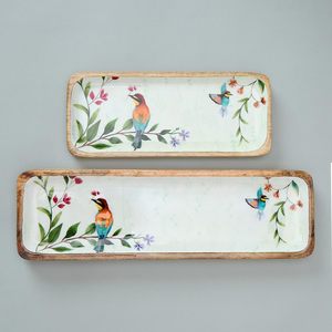 Prime Color Classical Design Print Rectangular Wooden Serving <b>Tray</b> Fine Quality Durable Shiny Wooden Dessert <b>Tray</b> for Snacks - Product Image 2