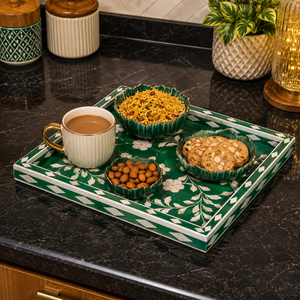 Luxury Green Bone Inlay Serving Tray Set | Handmade Tea Coffee Serving Tray Decorative Ottoman Home Decor Wedding Home <b>Gift</b> Tray - Product Image 4