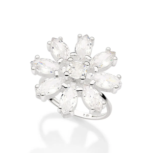 Bague Cocktail en Forme de Fleur pour Femme, Plaqué Argent 925, Zircon Cubique Taille Marquise, Sertissage à Griffes, Style Glamour Mariage - Product Image 3