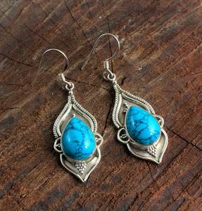 Wholesale Natural Turquoise <b>Earrings</b> 925 Sterling Silver Handmade Turquoise Dangle <b>Earrings</b> Vintage Gemstone Jewelry for Women - Product Image 3