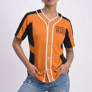 เสื้อเบสบอลคอวีสำหรับผู้หญิง เสื้อเบสบอลแขนสั้นสำหรับผู้หญิง เสื้อเบสบอลติดกระดุมสำหรับผู้หญิงแบบแห้งเร็ว - Product Image 2